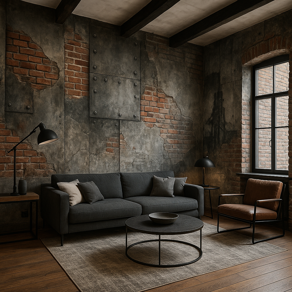 Фрески с эффектом лофт: индустриальная эстетика в интерьере