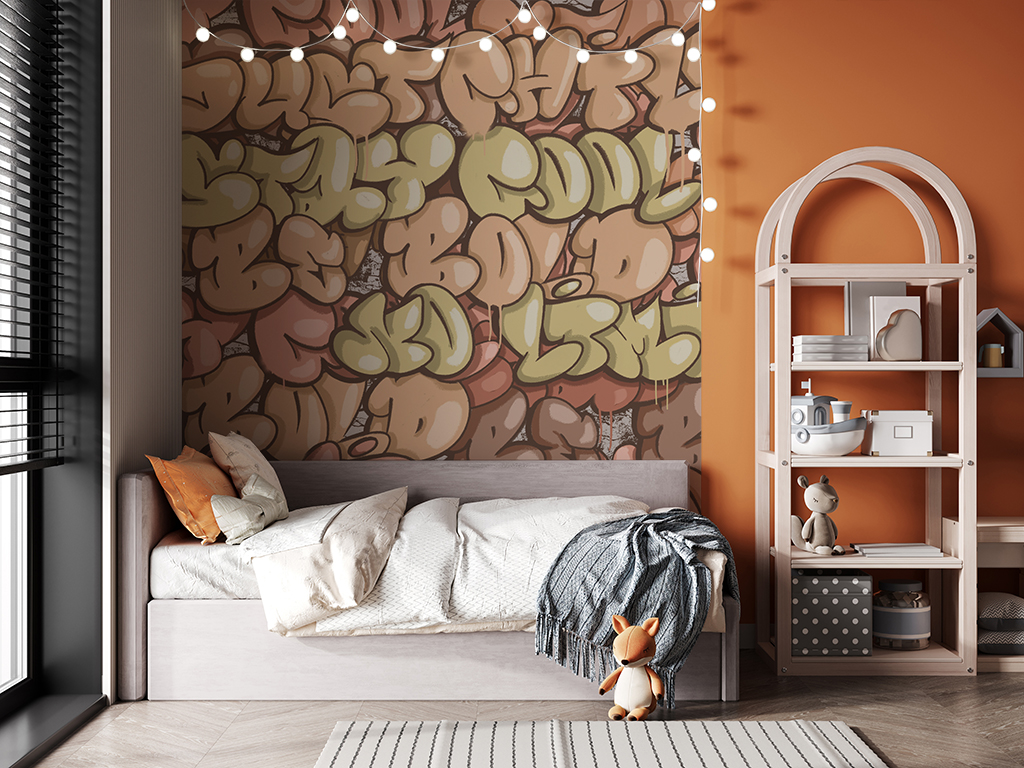 Фотообои и фрески - Граффити в словах в бежевых оттенках