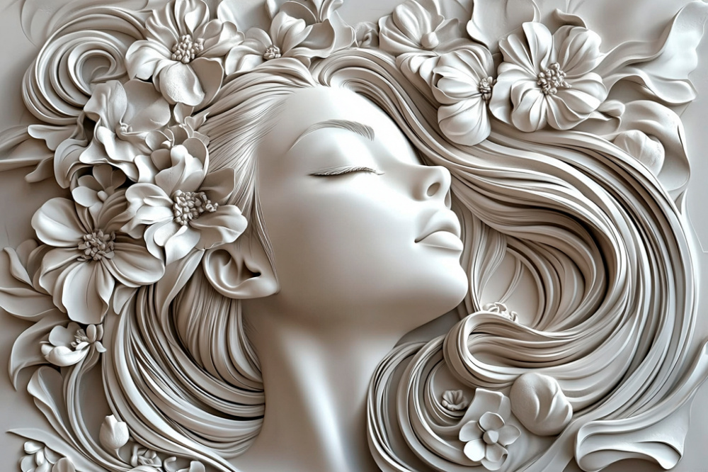 Фотообои и фрески - Нежная девушка на бежевом фоне 3d 