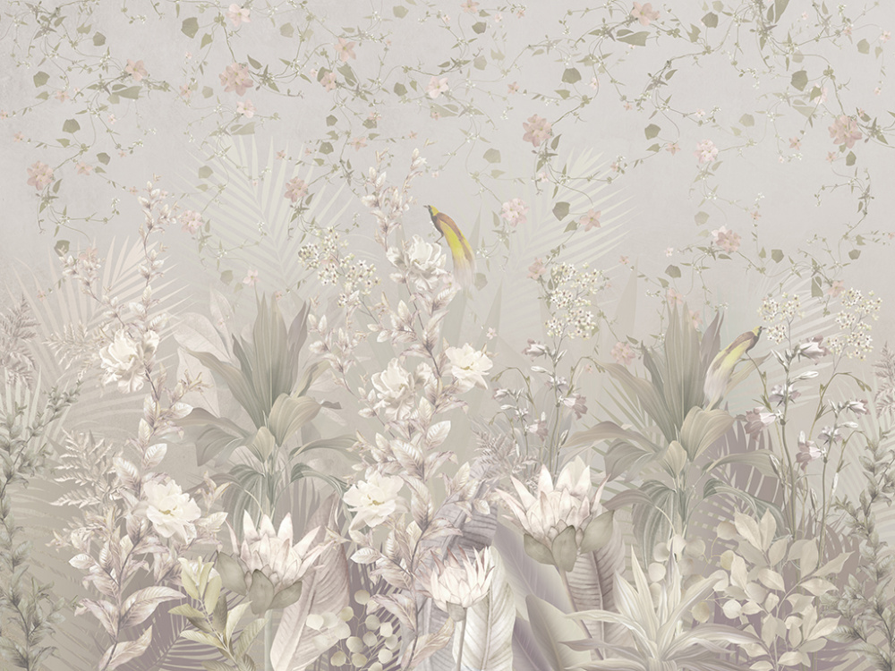 Фотообои и фрески - Цветочный сюжет в пастельно-серых тонах